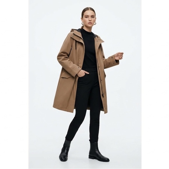 Zara Jackets & Blazers - Zara Water Resistant Hooded Trench Coat | Tan Packable Raincoat XS | Oversized